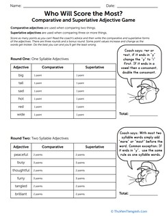 Who Will Score the Most? Comparative and Superlative Adjective Game