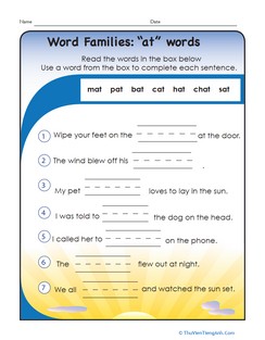 Writing Word Families: -at Words
