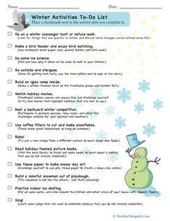 Winter Activities To-Do List