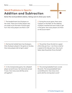 Word Problems in Sports: Addition & Subtraction