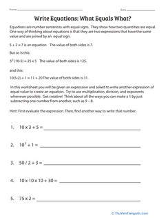 Write Equations: What Equals What?