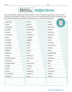 Writer’s Word Bank: Adjectives