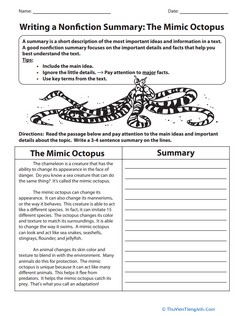 Writing a Nonfiction Summary: The Mimic Octopus