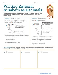 Writing Rational Numbers as Decimals