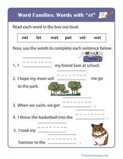 Writing Word Families: -et Words