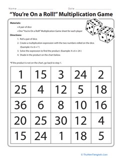 “You’re On A Roll” Multiplication Game