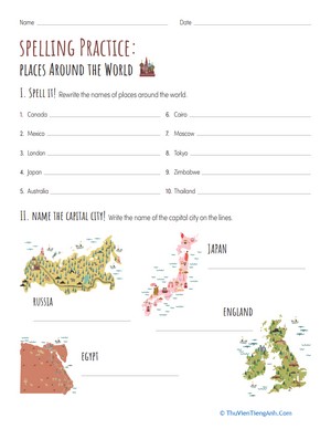 Spelling Practice: Places Around the World