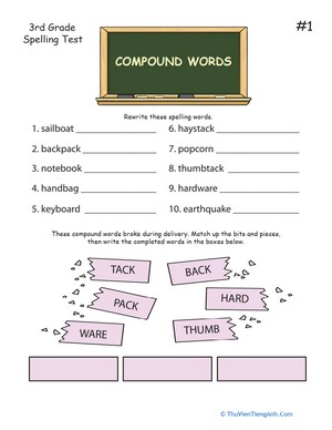 3rd Grade Spelling Test: Compound Words