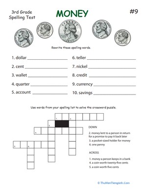 3rd Grade Spelling Test: Money