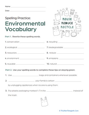 Spelling Practice: Environmental Vocabulary
