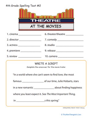 4th Grade Spelling Test: At the Movies
