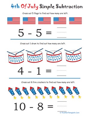 Simple Subtraction for 4th of July #1