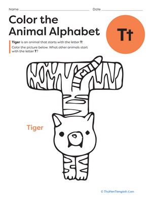 Color the Animal Alphabet: T