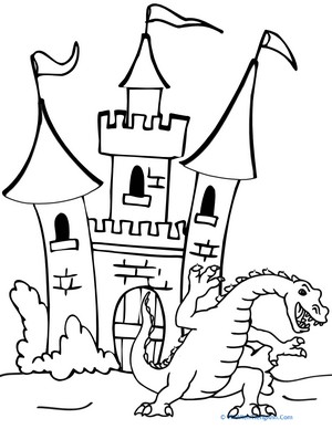 Dragon and Castle Coloring Page