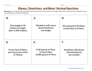 Always, Sometimes, and Never: Decimal Questions