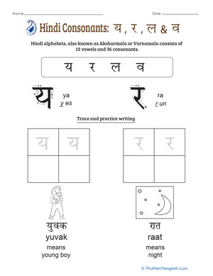 An Introduction to Hindi Consonants: Ya, Ra, La, Va
