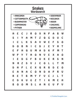 Animal Word Search: Slithering Snakes