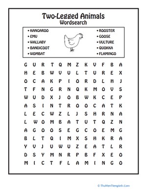 Animal Word Search: Two-Legged Critters