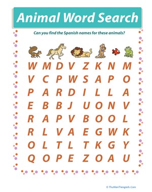 Animals in Spanish: Word Search