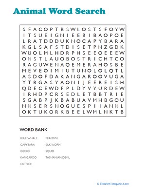 Animals of the World Word Search