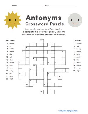 Antonym Crossword Puzzle