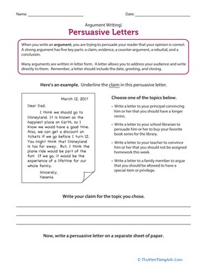 Argument Writing: Persuasive Letters
