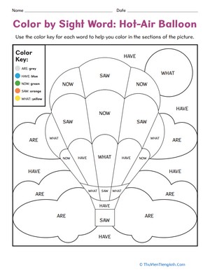 Color by Sight Word: Hot-Air Balloon