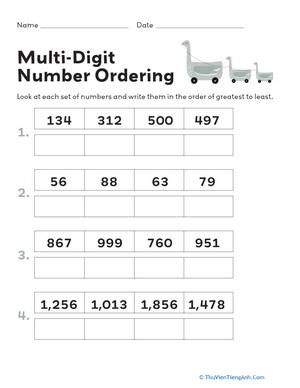 Multi-Digit Number Ordering