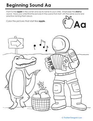 Beginning Sounds Coloring: Sounds Like Apple
