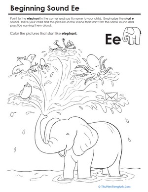 Beginning Sounds Coloring: Sounds Like Elephant