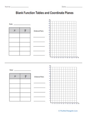 Blank Function Tables and Coordinate Planes