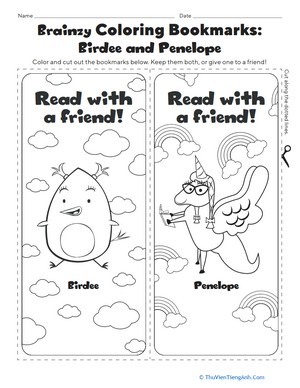 Brainzy Coloring Bookmarks: Birdee and Penelope