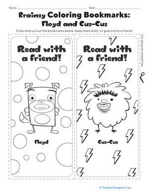 Brainzy Coloring Bookmarks: Floyd and Cuz-Cuz