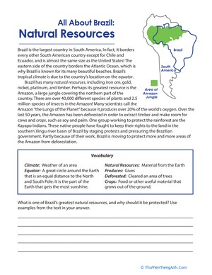 All About Brazil: Natural Resources Worksheet