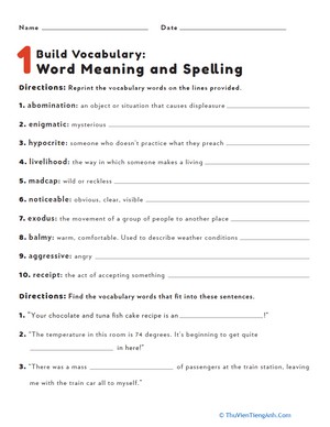 Build Vocabulary: Word Meaning and Spelling #1