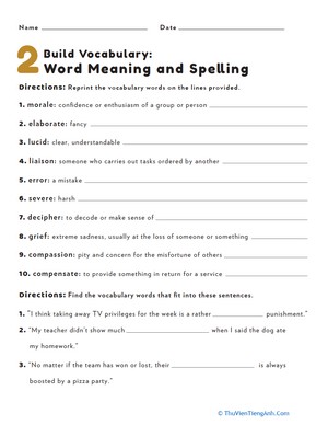 Build Vocabulary: Word Meaning and Spelling #2