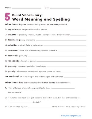 Build Vocabulary: Word Meaning and Spelling #5