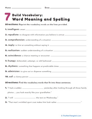 Build Vocabulary: Word Meaning and Spelling #7