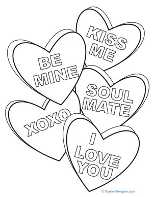 Candy Hearts Coloring Page