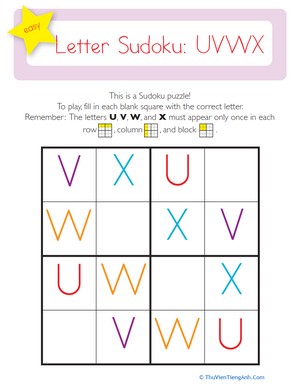 Capital Letter Sudoku: UVWX