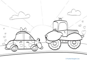Cars in Love Coloring Page