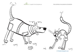 Robo Dog and Cat Coloring Page