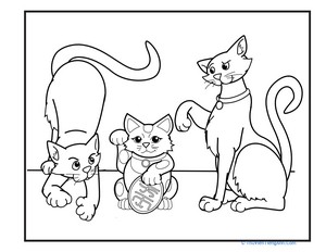 Cats and Maneki-neko Coloring Page