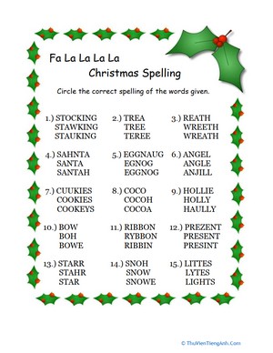 Christmas Spelling Words