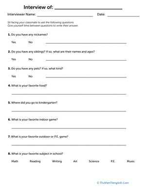 Classmate Interview Questionnaire