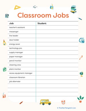 Classroom Jobs Template