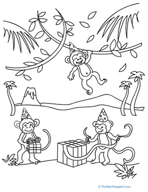 Birthday Monkey Coloring Page