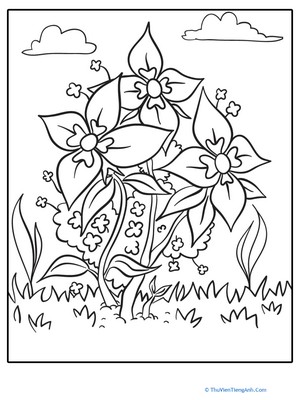 Blooming Flowers Coloring Page