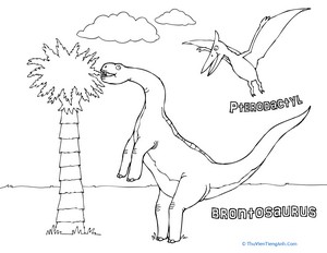 Color the Brontosaurus and the Pterodactyl