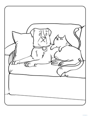 Dog and Cat Coloring Page